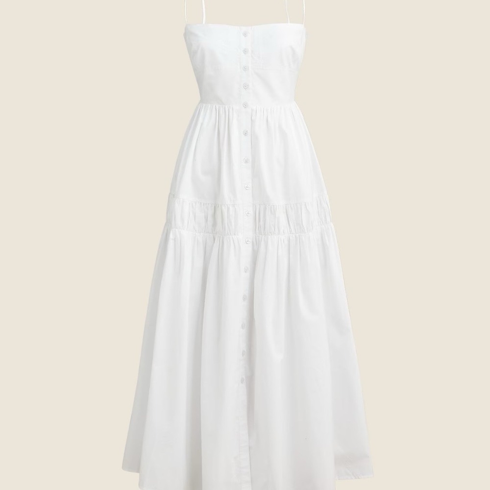 NWT J. Crew A-Line Midi Dress in White Cotton Poplin CA700 Size 14 Coastal Boho